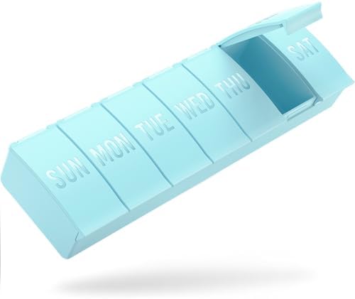 Barhon Large Weekly Pill Organizer, Big Vitamin Organizer Case for 7 Day, Travel Medicine Pill Box to Hold Various Supplements and Fish Oil, Light Blue by Barhon