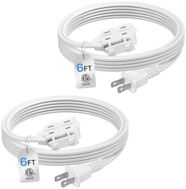 BN-LINK 6 ft 3 Outlet Indoor Extension Cord 16/2 SPT-2, 2 Pack White, 2 Prong Polarized Plug, Household Power Cord for Home, Office, and Holiday Decorations by BN-LINK