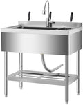 GarveeTech 35 in Freestanding Stainless Steel Utility Sink with Pull-Out Faucet, Adjustable Height Laundry Tub with Hot & Cold Water, Basket, Shelf & Drain Kit for Kitchen, Garage, Outdoor, Basement by GarveeTech