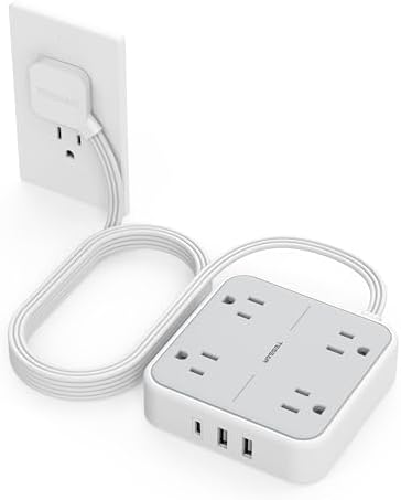 TESSAN Surge Protector Flat Extension Cord 10Ft, Flat Plug Power Strip by TESSAN