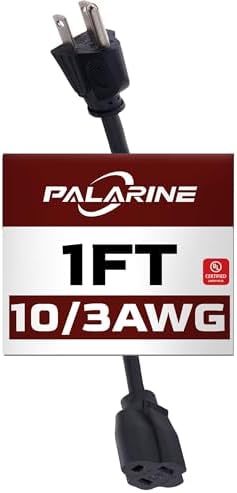 1 Ft Black Outdoor Extension Cord, 10 Gauge Heavy Duty Power Cord by PALARINE