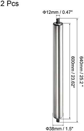 PATIKIL Conveyor Roller 1.5" Diameter 24" Length, 2 Pack Stainless Steel Gravity Transmission Replacement Part Galvanized End, Silver - Image 2
