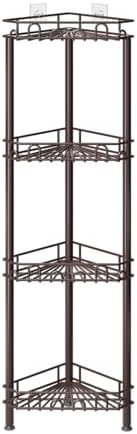 SWTYMIKI Standing Shower Caddy Corner - 4‑Tier Stainless Steel Shower Organizer Shelf with 12 Hooks and Adhesive Pads, Rustproof Corner Shelves Stand Rack for Bathroom Shower Room, Bronze - Image 7