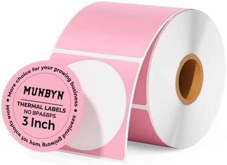 MUNBYN 3 Inch Pink Circle Thermal Labels for Business, 500 Sheets/1 Roll by MUNBYN