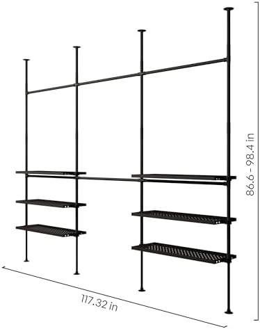 pamo Adjustable Clothes Rack with Shelves 117" W x 86"-98" H - Image 2