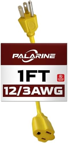 1 Ft Yellow Extension Cord, 12 Gauge Heavy Duty Power Extension Cord for TV by PALARINE