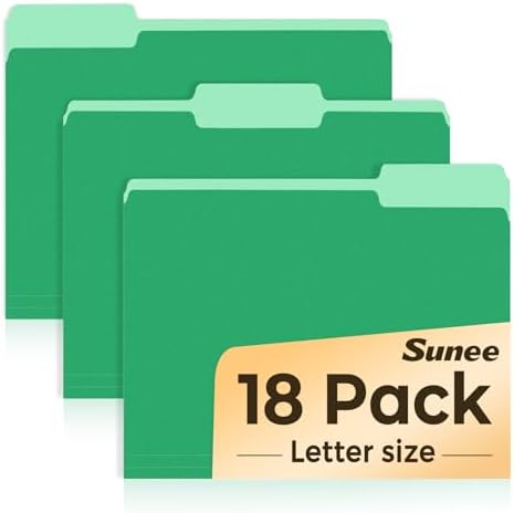 SUNEE File Folders, 18 Pack Manilla Folders 8.5 x 11, Colored File Folders Home Office School Supplies for Documents Files Paper, Green by SUNEE