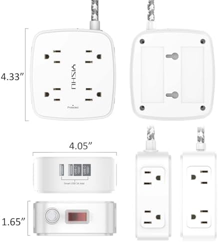 Surge Protector Power Strip - YISHU 8 Outlets with 4 USB (2 USB C) Charging Ports, 5Ft Braided Extension Cord, Flat Plug Multi Plug Outlet Extender Charging Station for Home Office, ETL, White - Image 7