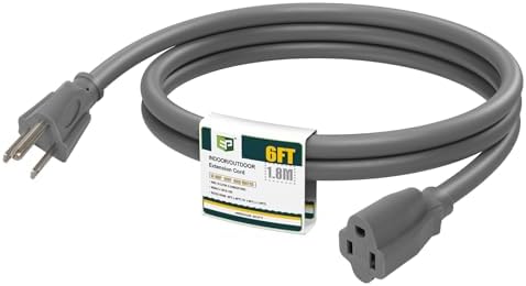 EP 6 FT Outdoor Extension Cord, 16/3 SJTW Heavy Duty Grey, ETL Listed by ENERGYPRO