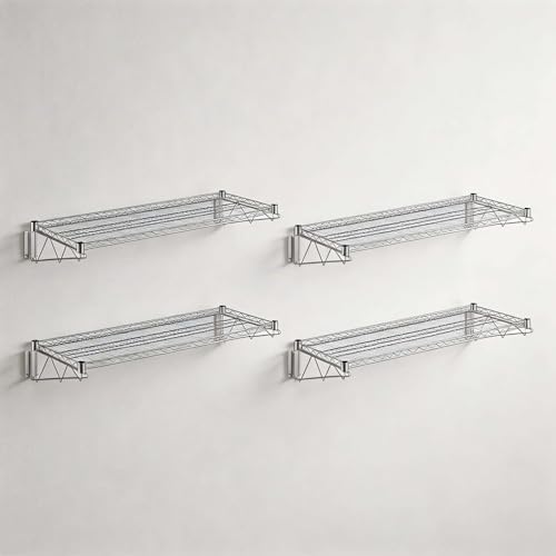 4 Pack 18" x 60" Chrome NSF Wire Wall Mount Shelf, Heavy Duty Wall Storage Rack, Industrial Metal Shelving, Fixed Shelf for Stock Rooms, Warehouse by Zedfire