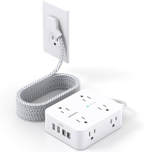 10Ft Extension Cord with Multiple Outlets, Surge Protector Power Strip 10 Ft Cord, 8 Outlets 4 USB Ports(2 USB C), Flat Outlet Extender, Desk Charging Station for Home Office College Dorm Essentials by HANYCONY