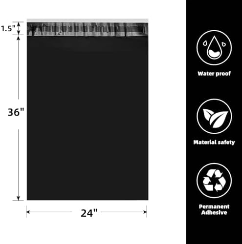 POLYSELLS 50 pcs 24x36 Inches Black Poly Mailers Shipping Envelopes, Strong Adhesive Sealing, Waterproof, and Tear-resistant Postal Mailing Bags for Clothing and Accessories - Image 2