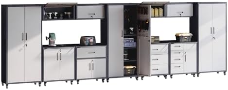 Garage Storage Cabinets System 11PCS Workshop Set with Drawers Locking Heavy Duty Rolling Cart with Adjustable Shelves Garage Tool Workbench Cabinets by FLIXELIO