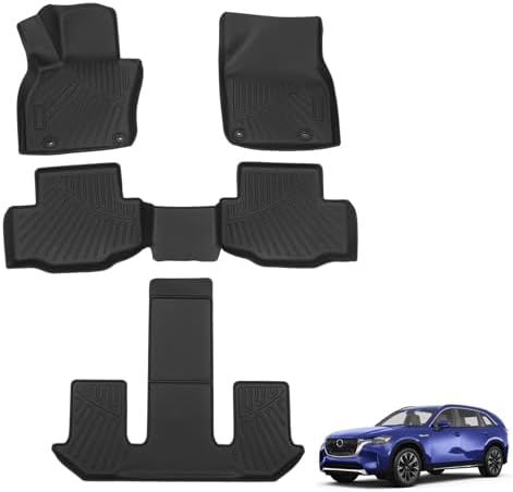 Powerty Floor Mats for 2024 2025 2026 Mazda CX-90 CX90 PHEV (Plug in Hybrid) 6&7 Seater All Weather 3D TPE Anti-Slip Car Liners for 1st & 2nd & 3rd Row Accessories by Powerty