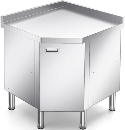 ZZV Corner Stainless Steel Table with Cabinet for Prep & Work Heavy Duty Work Table Commercial Stainless Steel Kitchen Cabinet for Restaurant Hotel Cafe Workshop Garage by ZZV