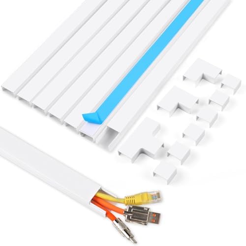 Rindion Cord Hider, 113.6in Cable Hider, Cord Covers for Wires on Wall, Wire Covers for Cords on Wall, Cable Management Wire Hiders for TV, 8 x L14.2 x W0.94x H0.55in - White by Rindion