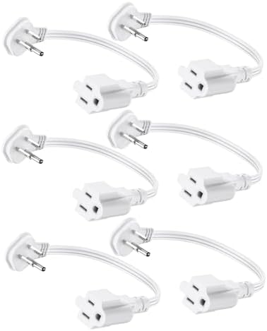 Flat Plug 1Ft Short Extension Cord, White 90-Degree Plug Low Profile Power Adapter, 3-Prong Indoor Grounded Small Extension Cord 16AWG 13A 1625W 6 Pack by LitStar
