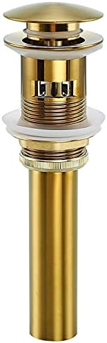 Bathroom Sink Drain Brushed Dark Gold Pop Up Drain With Overflow,Brass Drain Push Pop for Vessel Sink Drain Stopper with Removable Brass Strainer Basket,83606-1CB. by SWHYGER