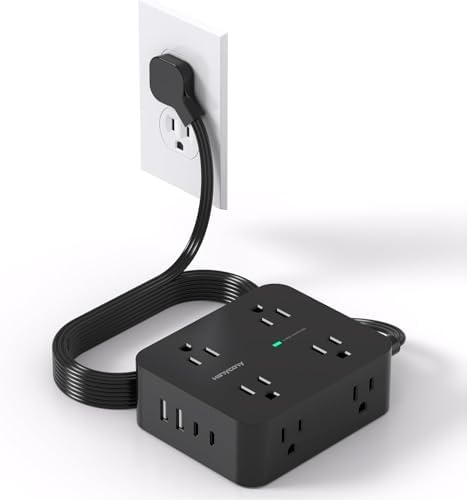 Power Strip Surge Protector, 5Ft Flat Extension Cord with Multiple Outlets by HANYCONY