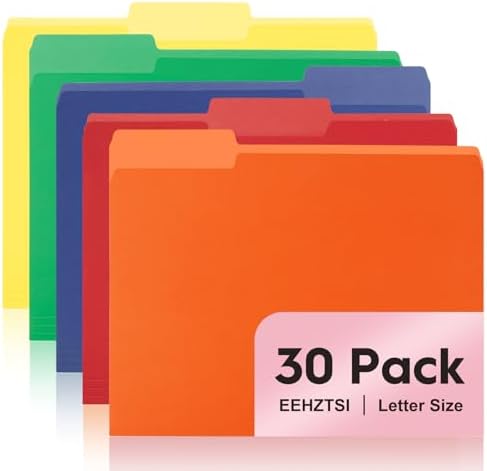 30-Pack Color File Folders, 1/3 Cut Tab, Assorted 5 Colors Letter Size Manilla Folder for School/Office/Classroom by EEHZTSIOFFICE