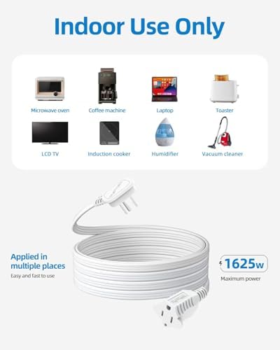TiFFCOFiO Flat Plug Indoor Extension Cord, 3 Prong Extension Cord, 1 Grounded Outlet for Home, Office and Travel, 16AWG 13A/1625W, ETL Listed (10 FT) - Image 7