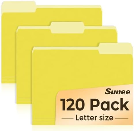 SUNEE File Folders, 120 Pack Manilla Folders 8.5 x 11, Colored File Folders Home Office School Supplies for Documents Files Paper, Yellow by SUNEE