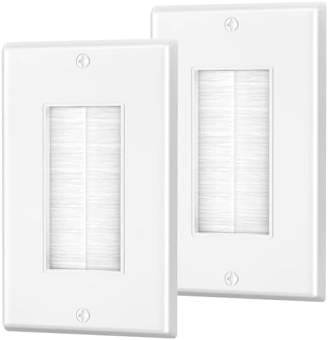 Brush Wall Plate, Single Gang Cable Pass Through, 2 Pack, White by LEENUE