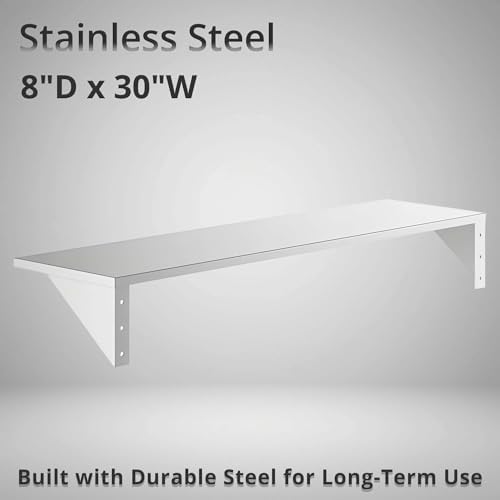 8" x 30" Heavy Duty Stainless Steel Floating Wall Mounted Shelf, Commercial Kitchen Storage Shelf - Image 2