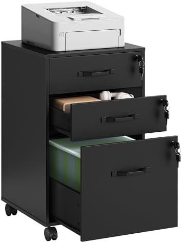 VASAGLE 3-Drawer Mobile File Cabinet, Home Office, Locking, Printer Stand by VASAGLEbySONGMICSHOME