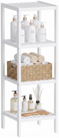 SMIBUY Bathroom Storage Shelf, 4-Tier Bamboo Rack Organizer, Multifunctional Shelving Unit for Living Room Bedroom Kitchen (White) by SMIBUY