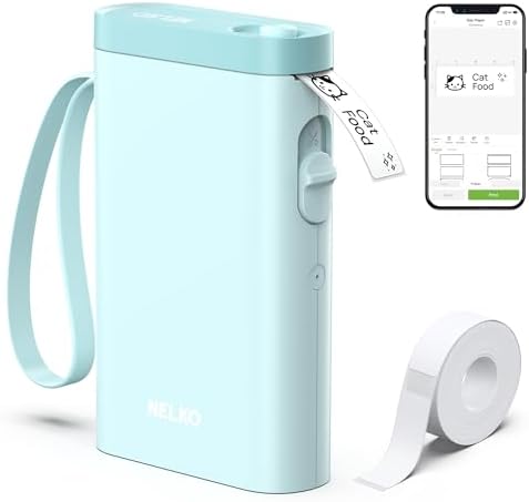 Nelko P21 Label Maker Machine with Tape, Bluetooth Label Printer, Cyan by NELKO