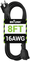 BN-LINK 8 ft Indoor/Outdoor Extension Cord 16/3 SJTW, Black, Water & Weather Resistant, 3-Prong Grounded Plug for Landscaping & Holiday Decorations, Home & Office, 13A ETL by BN-LINK