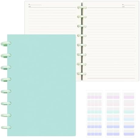 Discbound Notebook, 8-Disc Disbound Planner with Removable Pages, 180 Pages Spiral Notebook, Poly Cover Discbound Planner for Work, Travel, Note Taking(With Index Sticker),Green,A5 by Mosabear