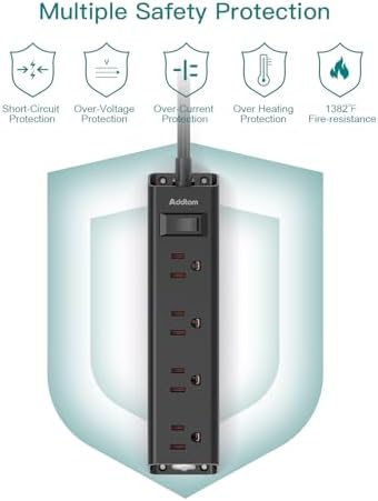 Power Strip Surge Protector with 12 Outlets, Flat Plug Extension Cord 10FT - Image 7