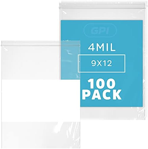 9" x 12" Zip Bags, 100 Pack, 4 Mil Heavy Duty, Write with White Block, GPI by GPI