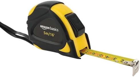 Amazon Basics Self-Locking Tape Measure with Belt Clip, 16-Feet (5-Meters), Inch/Metric Scale, MID Accuracy, Black, Yellow by AmazonBasics