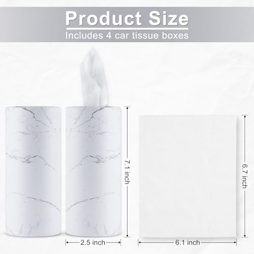 SINGARO Car Tissue Holder, 4 Pack Car Cup Holder Facial Tissues with Travel Tissue Bag, Quick and Convenient Flower Combination Car Tissue Box(4 Canisters/200 Tissues) White - Image 2