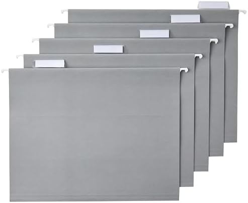 Amazon Basics Hanging File Folders with Adjustable Tabs for Document Organization, Letter Size, Gray, 25-Pack by AmazonBasics