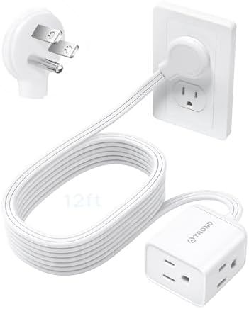 TROND Leftward Flat Plug Extension Cord 12ft for Small Tight Spaces, White by TRONDOfficial