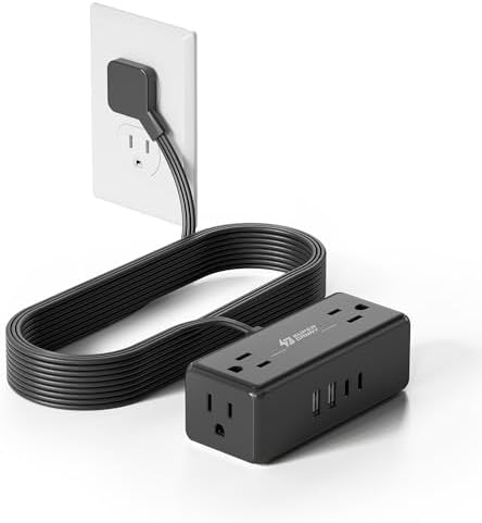 10Ft Long Extension Cord, SUPERDANNY Flat Plug Surge Protector Power Strip by SUPERDANNY
