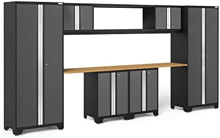 NewAge Products Gray Bold Series 9PC Garage Cabinetry Set · 24-Gauge Steel · Fully Welded · 156" W x 18" D x 76.75" H, 50681 by NewAgeProductsInc