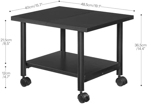 HOOBRO Printer Stand, 2-Tier Industrial Under Desk Printer Cart with Shelf, Mobile Heavy Duty Storage Rack on Wheels for Home, Office, Black BB02PS01G1 - Image 2