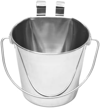 1 quart Stainless Steel Flat Sided Bucket with Dual Hooks | 0.25 gal Durable Food & Water Bowl for Dog Cat Bird & Small Animals | Fits kennel Cage Critter Crate | Hanging Utility Pet Pail by AASPIREPETS