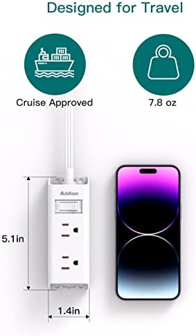 Addtam Flat Plug Extension Cord with 6 Outlet Extender for Cruise Travel - Image 4