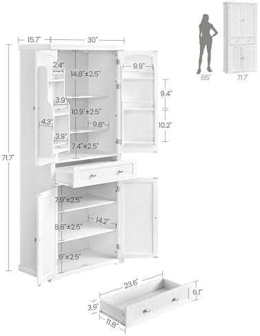 VASAGLE Pantry Cabinet, Freestanding Tall Cupboard with a Drawer - Image 3