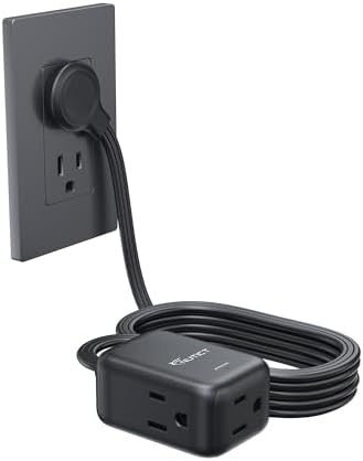 10FT Flat Extension Cord with 3 Outlets, Right Angle Plug Adapter 3 Prong by NUTICT
