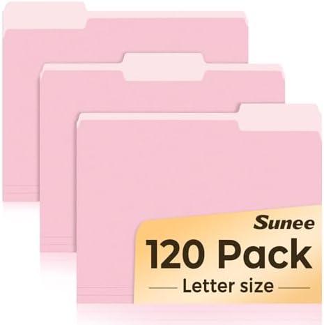 SUNEE File Folders, 120 Pack Manilla Folders 8.5 x 11, Colored File Folders Home Office School Supplies for Documents Files Paper, Pink by SUNEE
