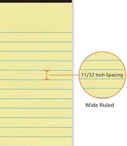 Amazon Basics Wide Ruled Lined Writing Pads, 8.5" x 11.75", Canary, 12-Pack of 50 Perforated Sheets, Sturdy Backing - Image 3