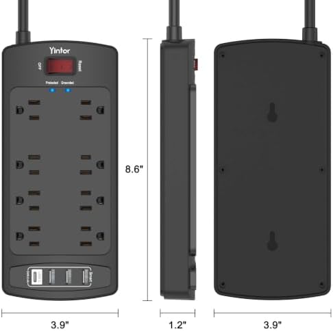 Yintar 6Ft Surge Protector Power Strip with 8 Outlets and 4 USB Ports - Image 7