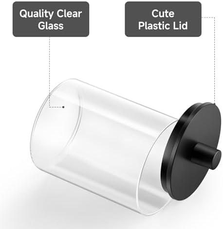 TIPGO Glass Qtip Holder Dispenser - 10 oz Clear Canister Apothecary Jar, Bathroom Vanity Storage Organizer Set for Cotton Swabs, Pads, Floss Picks, Small Containers for Makeup Storage (4 Pack, Black) - Image 4